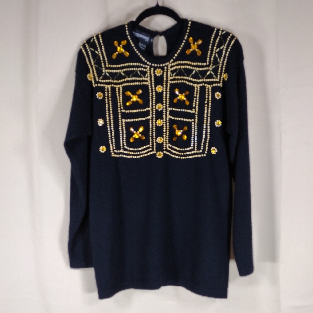 Vintage 90s Spree International Dark Blue Black Lambswool Angora Hair Sweater